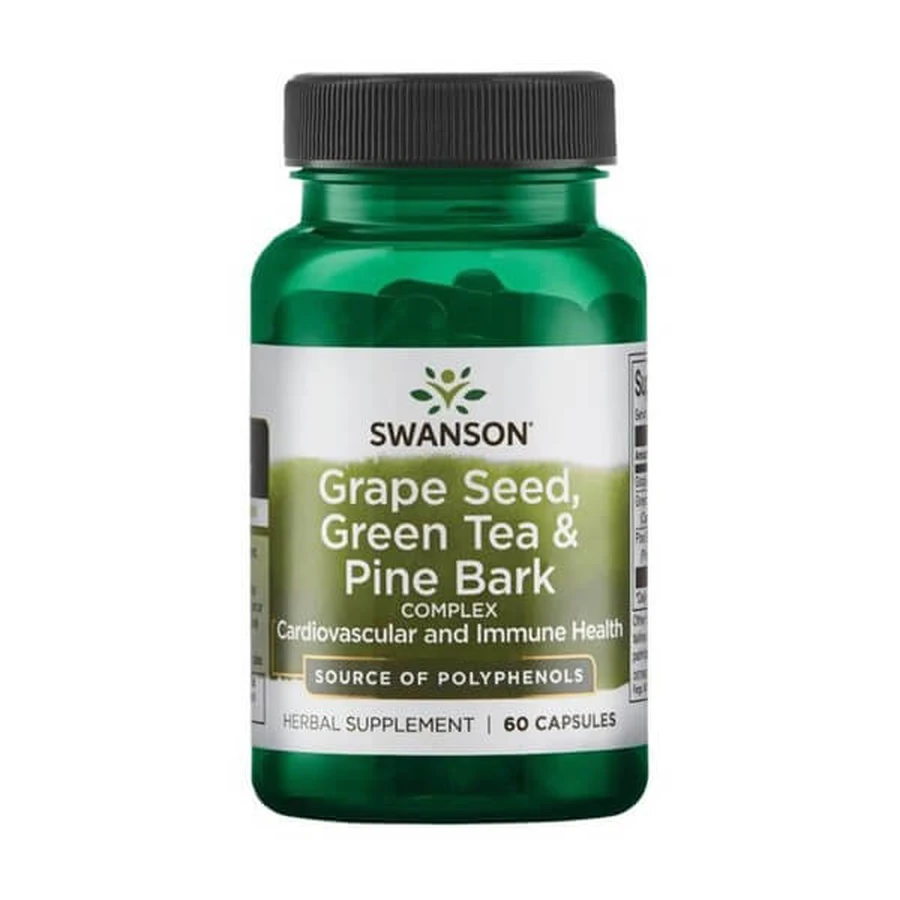 Swanson Graine de raisin, thé vert &amp ; complexe d'écorce de pin, gélules, 60 pcs.