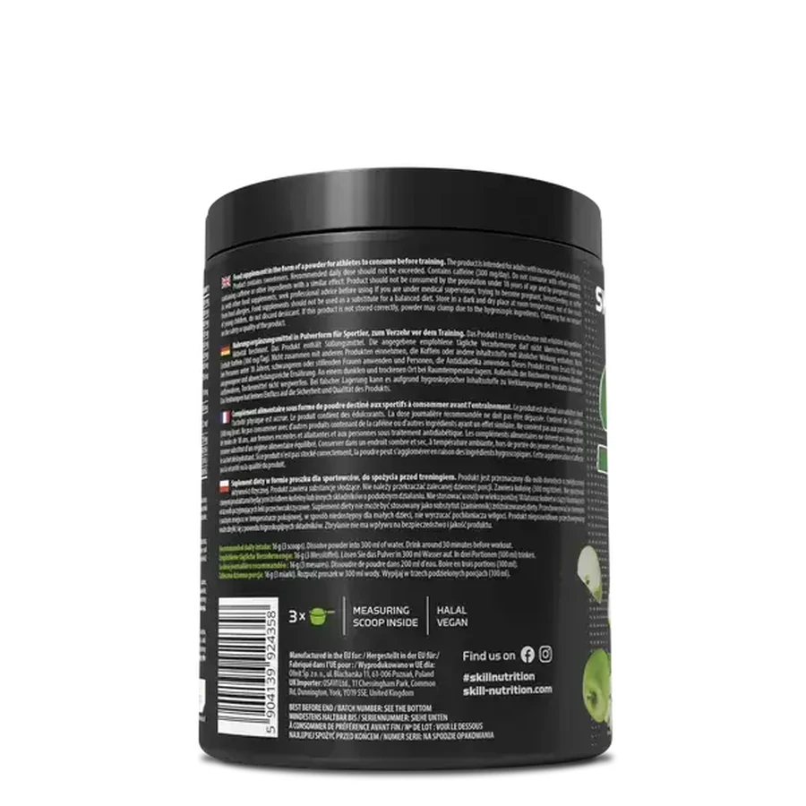 Skill Nutrition Pre-Workout, poeder, smaak groene appel, 400 g