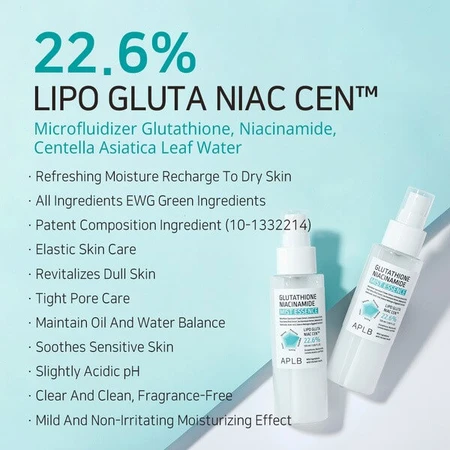 APLB Glutathione Niacinamide Mist Essence, esencia facial iluminadora con glutatión y niacinamida, 105 ml