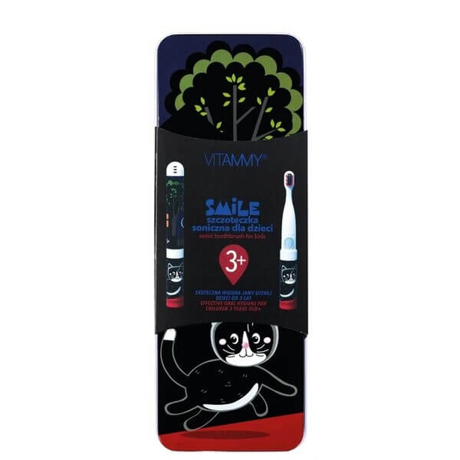 VITAMMY Smile Black Cat, cepillo dental sónico para niños con dientes de leche 3 +
