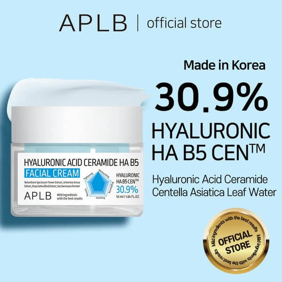 APLB Hyaluronic Acid Ceramide HA B5, Feuchtigkeitscreme für das Gesicht mit Hyaluronsäure, Ceramiden und Vitamin B5, 55 ml