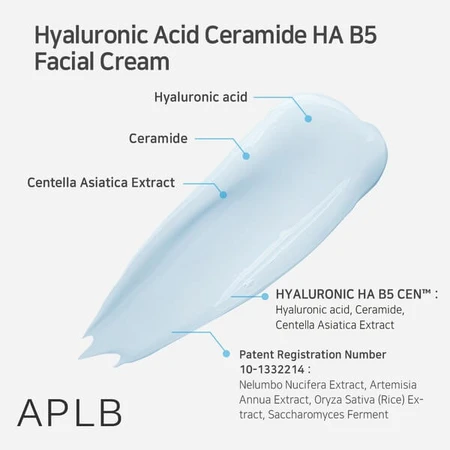APLB Hyaluronic Acid Ceramide HA B5, Feuchtigkeitscreme für das Gesicht mit Hyaluronsäure, Ceramiden und Vitamin B5, 55 ml