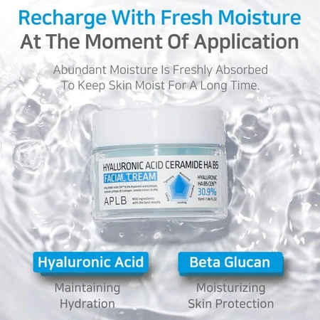 APLB Hyaluronic Acid Ceramide HA B5, Feuchtigkeitscreme für das Gesicht mit Hyaluronsäure, Ceramiden und Vitamin B5, 55 ml