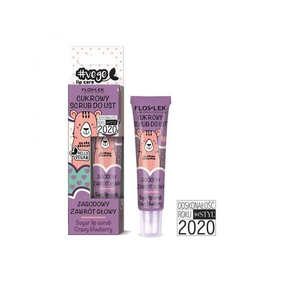 Flos-Lek, Vege Lip Care, exfoliante labial de azúcar, remolino de bayas, 14 g
