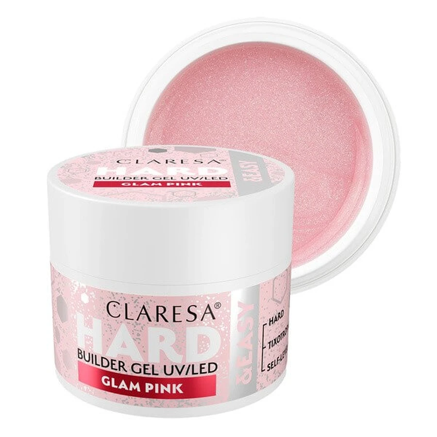 Claresa Hard&amp;Easy Builder Gel, gel de construcción de uñas, Glam Pink, 45 g