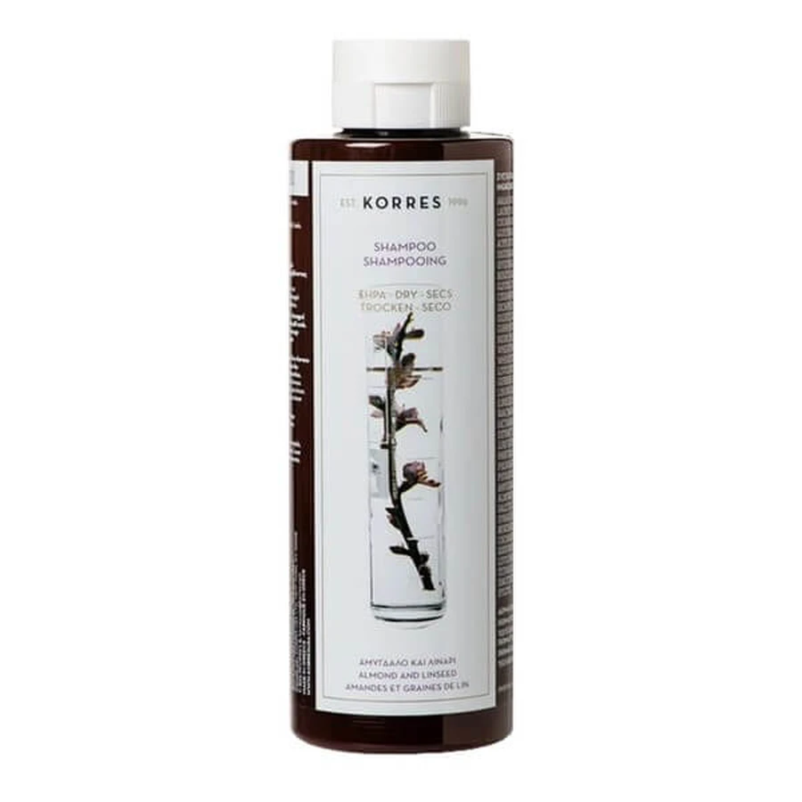 Korres, shampooing à l'extrait d'amande et à l'huile de lin pour cheveux secs et abîmés, 250 ml