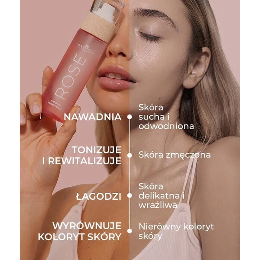 Cocosolis Rose, lotion tonique apaisante pour le visage à base de rose de Damas, de cactus et de noix de coco, 100 ml
