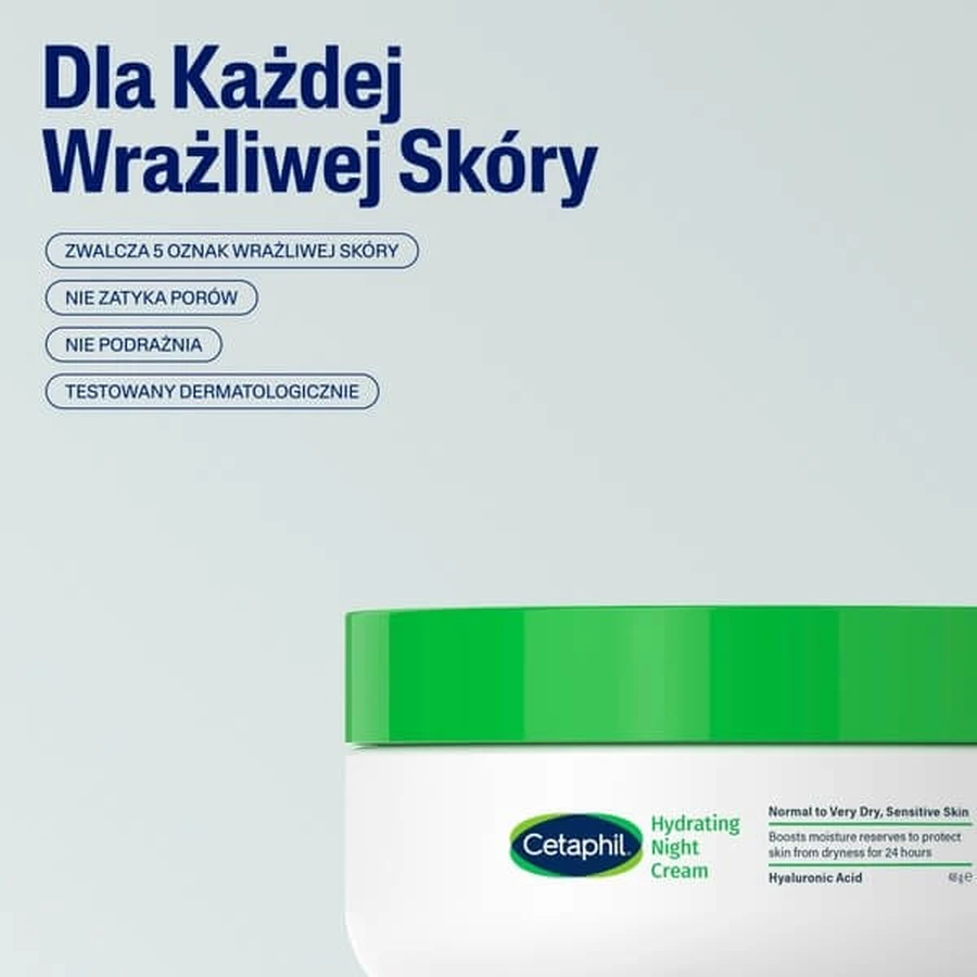 Cetaphil Hydraterende Nachtcrème, vochtinbrengende gezichtscrème, nachtcrème, 48 g