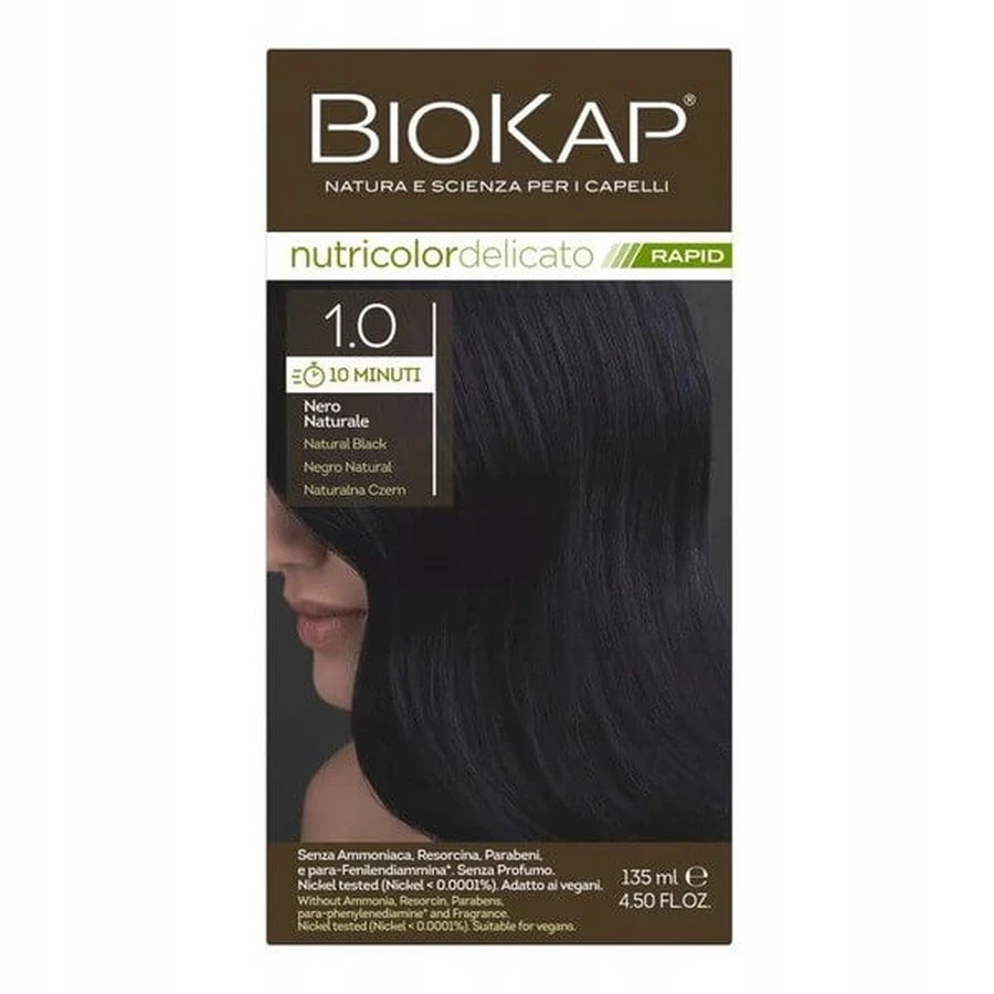 Biokap Nutricolor Delicato Rapid, hair dye 1.0 natural black, 135 ml