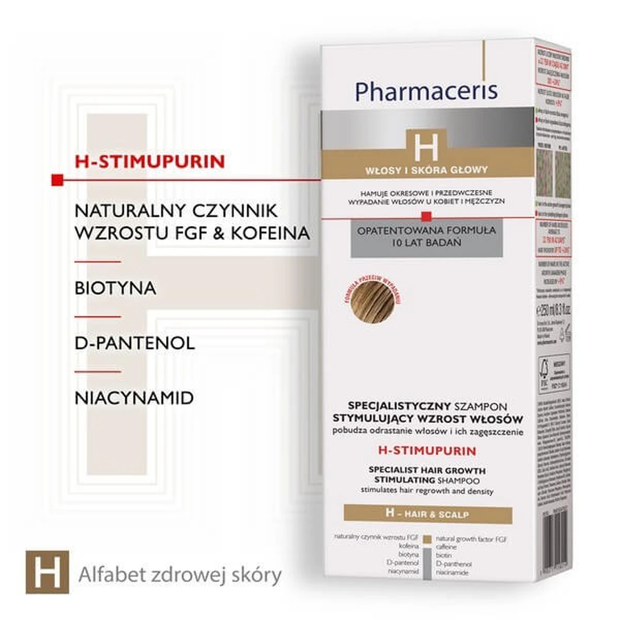 Pharmaceris H set, champú especializado estimulante del crecimiento capilar, 250 ml + tratamiento intensivo estimulante del crecimiento capilar, 125 ml