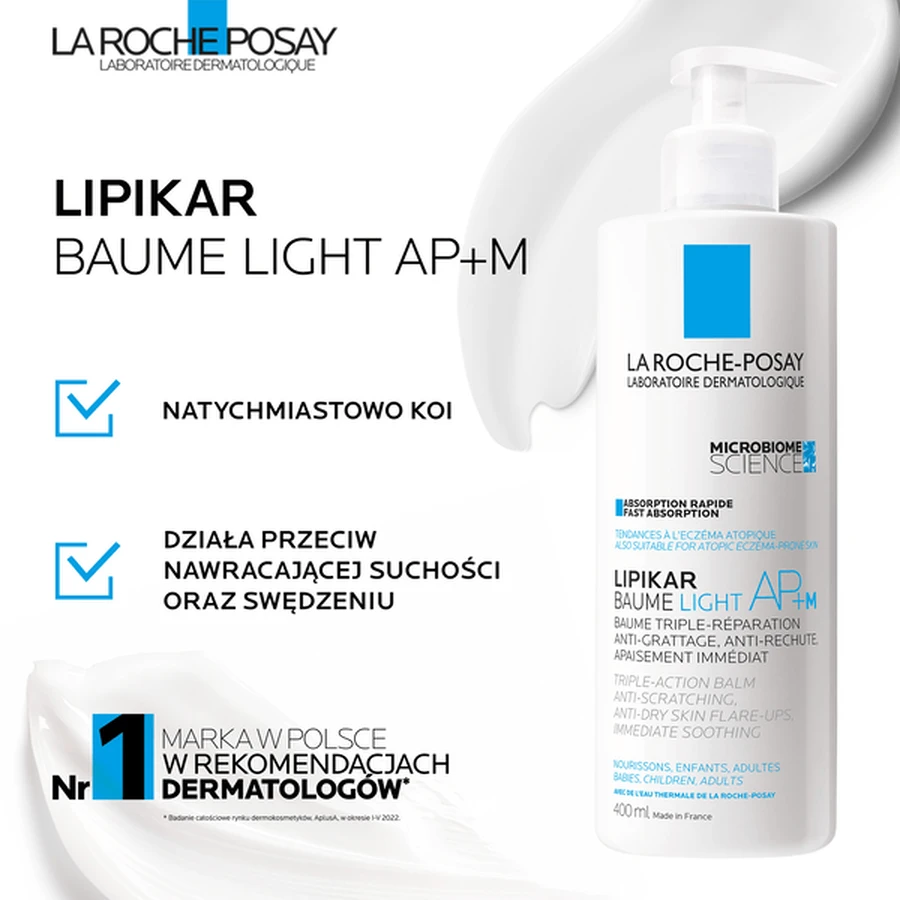 La Roche-Posay Lipikar Baume Light AP+M, lait corporel léger et régénérant, 400 ml