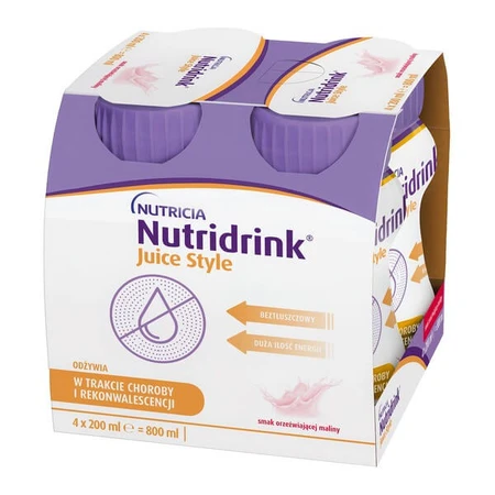 Nutridrink Juice Style, liquid, refreshing raspberry flavor, 4 x 200 ml