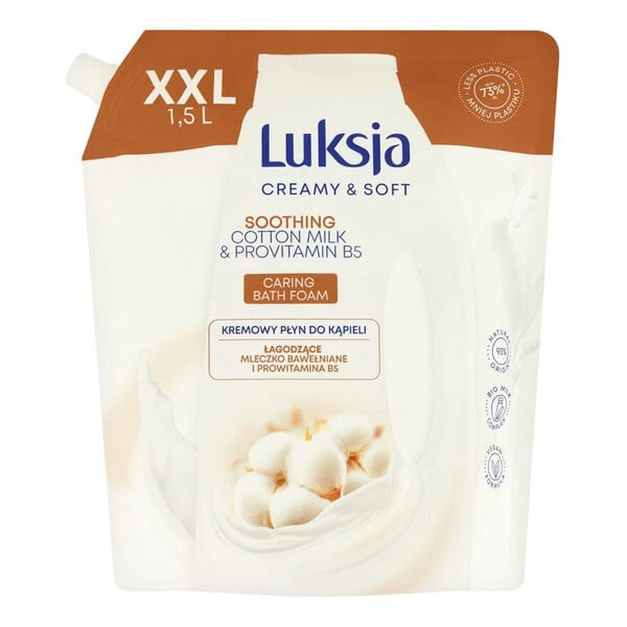 Luxja Creamy &amp; Sofrt, loción de baño cremosa, leche de algodón calmante y provitamina B5, recambio, 1,5 l