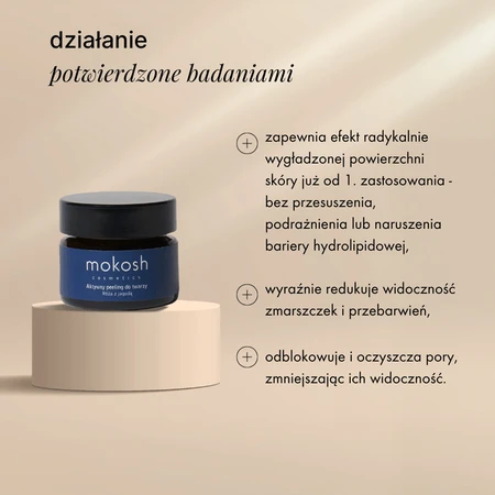 Mokosh, actieve gezichtsscrub, roos en bosbes, 15 ml