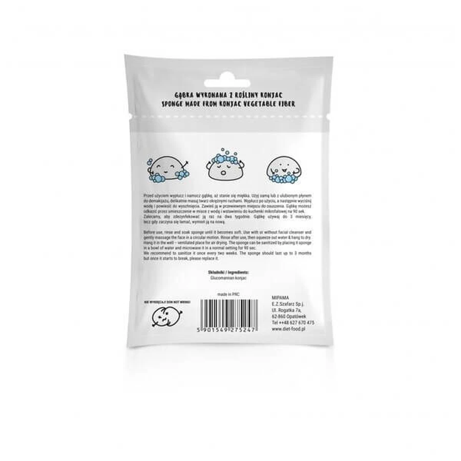 Diet-Food, konjac sponge for face, white, 1 pc.