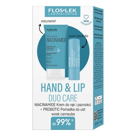 Flos-lek Set Hand &amp; Lip Duo Care Niacinamide, Handcreme, 50 ml + Lippenstift, 4 g