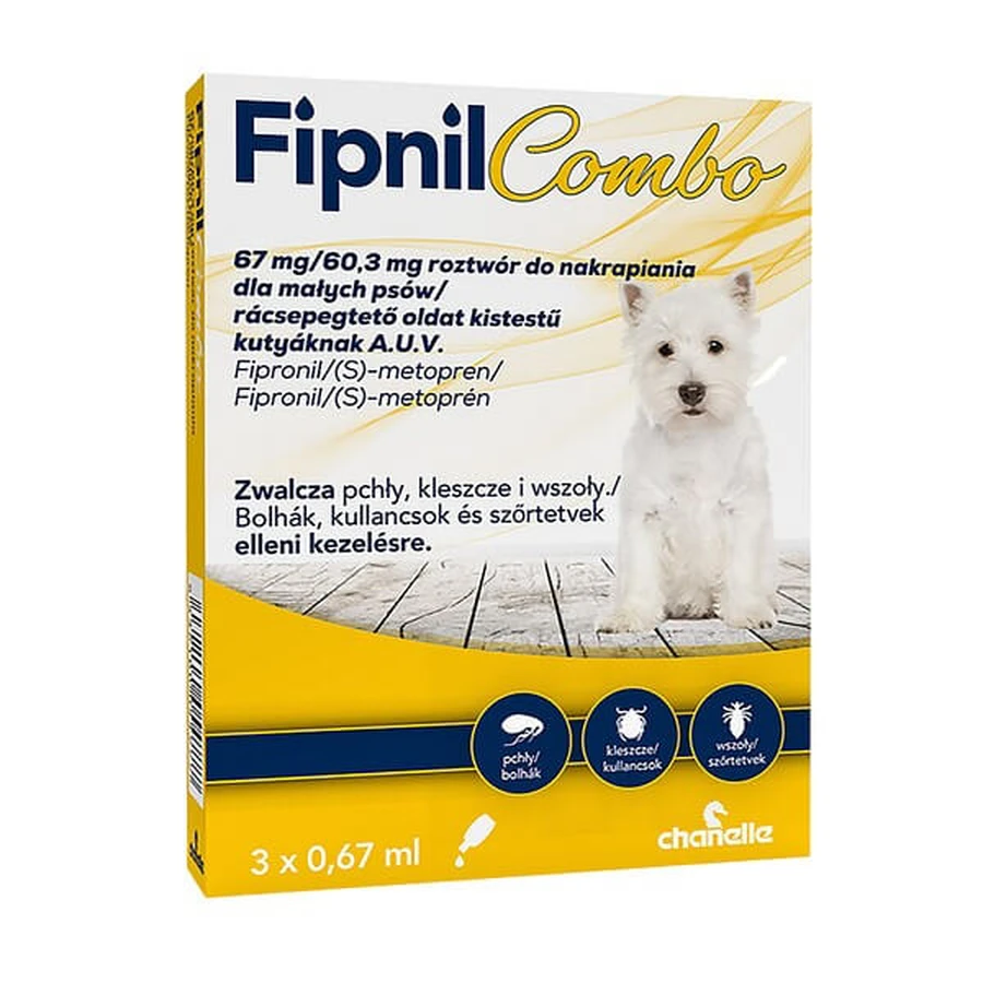 Fipnil Combo 67 mg / 60,3 mg, solución desmanchante para perros pequeños, 3 x 0,67 ml