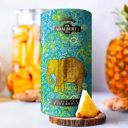 Adalbert's Tea Black Tea Pineapple & ; Cinnamon, thé noir de Ceylan avec des morceaux d'ananas et de cannelle (en vrac), 100 g