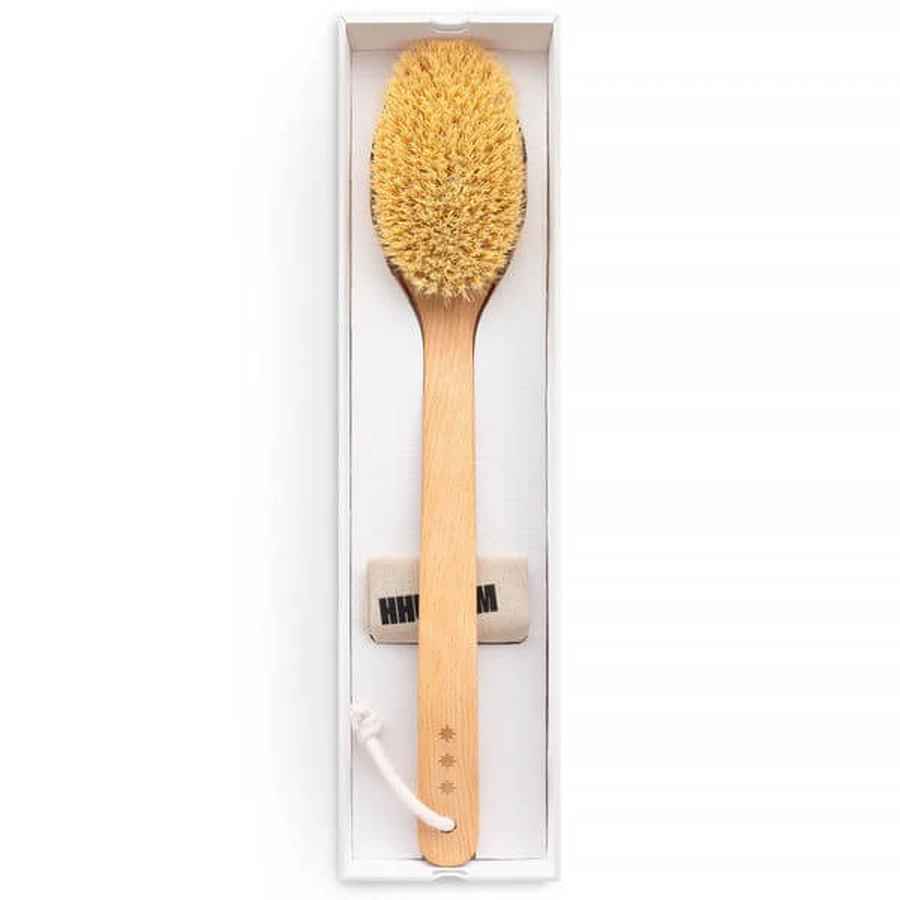Hhuumm, droge massageborstel voor het lichaam, tampico fiber dubbel gebogen versie nr.6, 1 stuk.