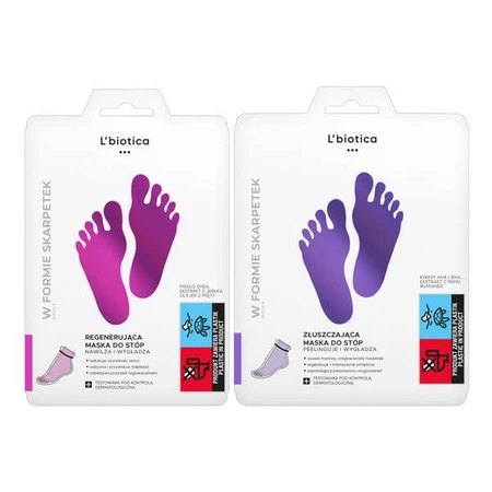 L`Biotica set, regenerating foot mask, 32 ml + exfoliating foot mask in the form of soaked socks, 40 ml