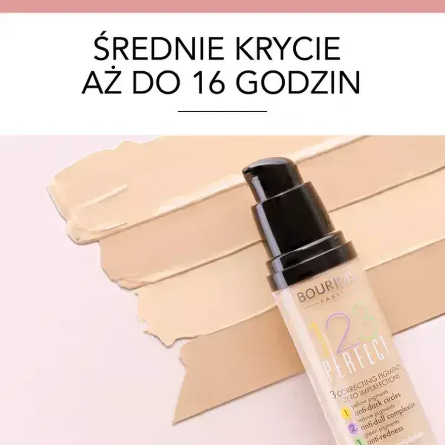 Bourjois 1, 2, 3 Perfect, prebase facial de cobertura media, 53 Beige claro, 30 ml