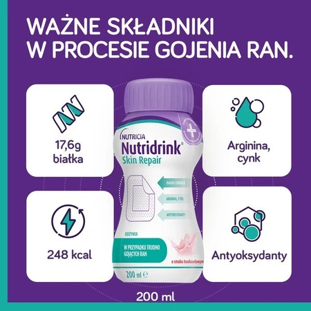 Set de 3 x Nutridrink Skin Repair, sabor fresa, líquido, 4 x 200 ml + INTENO Soft Care, toallitas para el cuidado de la piel, 10 uds.
