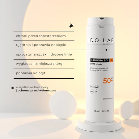 IDO LAB Ilumena Sol, crema antiarrugas e iluminadora con FPS 50+, 50 ml.