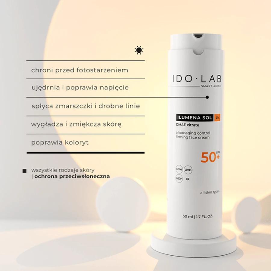 IDO LAB Ilumena Sol, crema antiarrugas e iluminadora con FPS 50+, 50 ml.