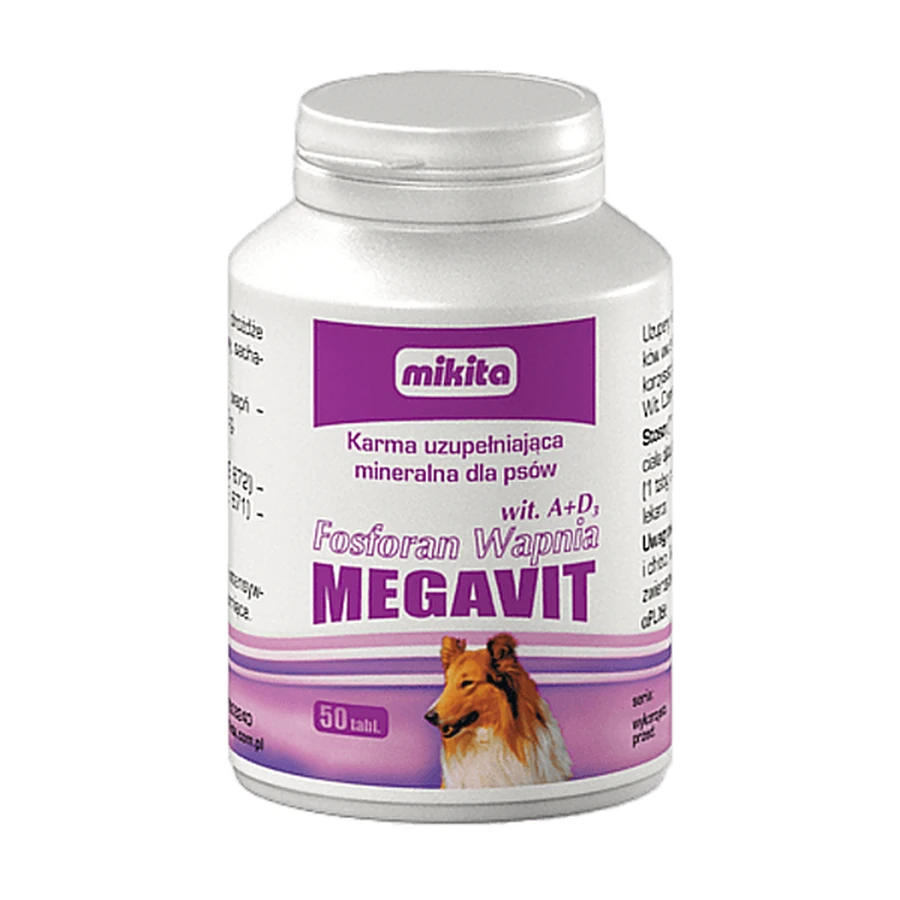 Mikita Calciumfosfaat Vit. A + D3 megavit, mineralensupplement voeding voor honden, tabletten, 50 st.