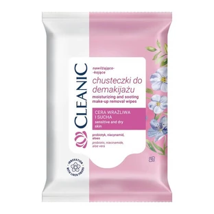 Cleanic, hydraterende en verzachtende make-up remover doekjes, gevoelige en droge huid, 10 stuks.