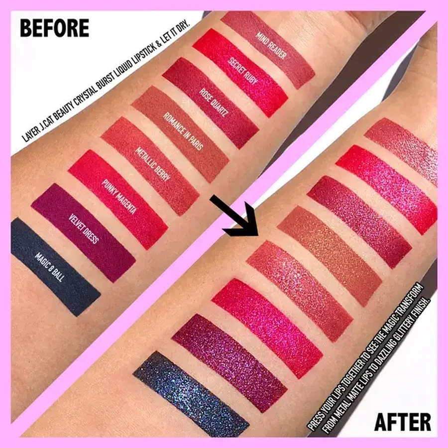 J.Cat Beauty Crystal Burst Liquid Lipstick, lipgloss met deeltjes 103 Rozenkwarts, 0.8 g