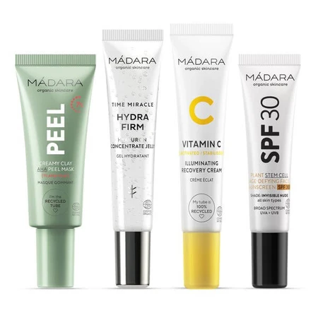 Madara Skin Stars 4 Mini Bestseller Set, mask, 17 ml + moisturizing serum, 15 ml + vitamin C cream, 15 ml + anti-wrinkle cream, 10 ml