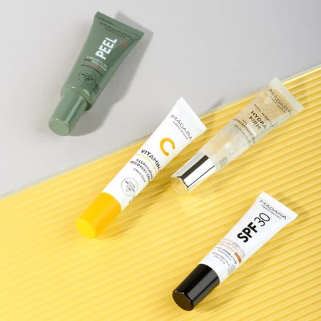 Madara Skin Stars 4 Mini Bestseller Set, mask, 17 ml + moisturizing serum, 15 ml + vitamin C cream, 15 ml + anti-wrinkle cream, 10 ml