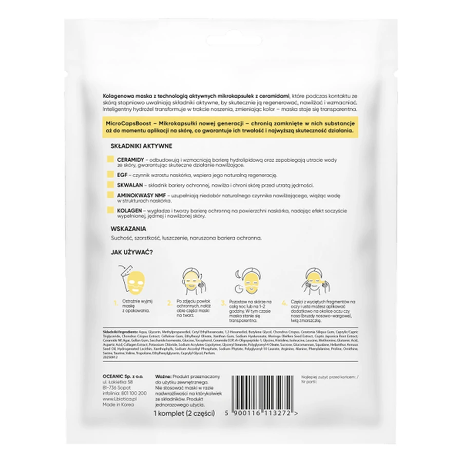 L'biotica, collagen mask with ceramides in microcapsules, Regeneration and Hydration, 1 pcs.