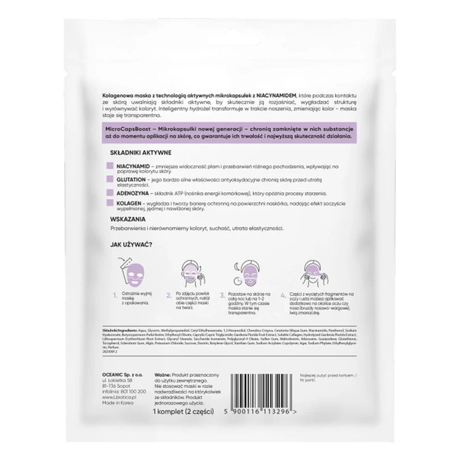 L'biotica, mascarilla de colágeno con niacinamida en microcápsulas, Iluminadora y Alisadora, 1 ud.