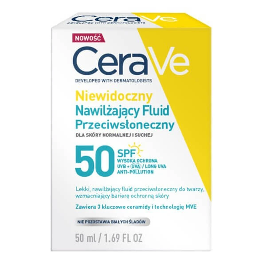 CeraVe, invisible moisturizing sunscreen fluid SPF50, 50 ml