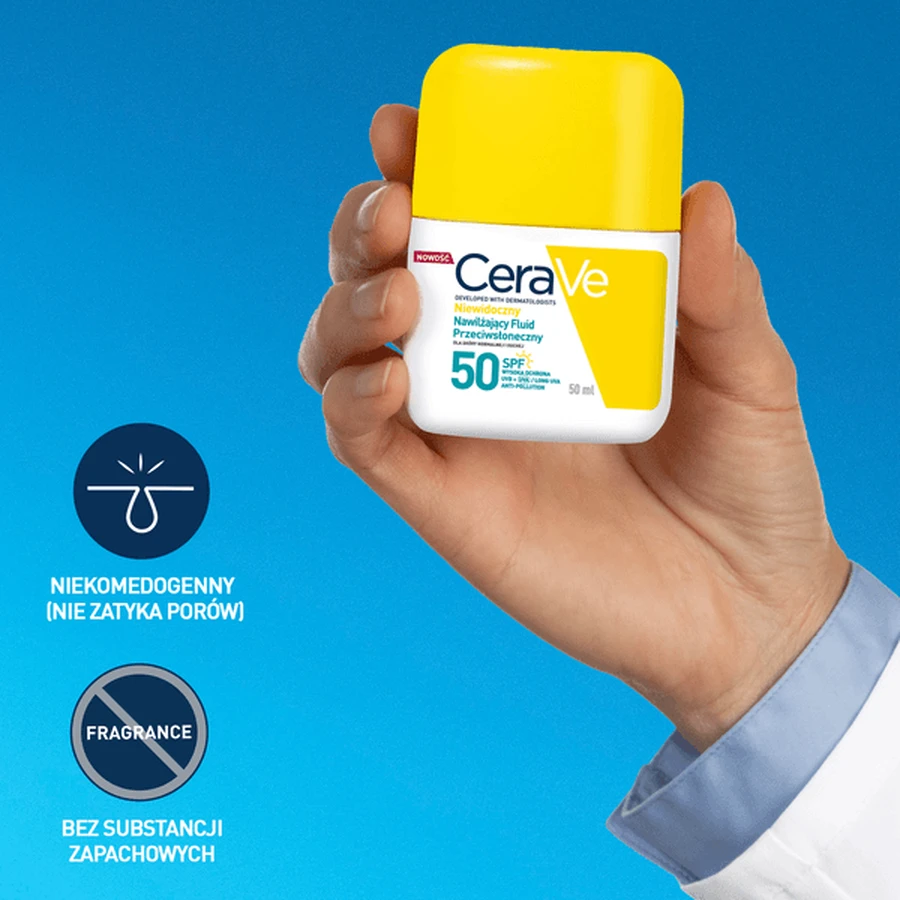 CeraVe, invisible moisturizing sunscreen fluid SPF50, 50 ml