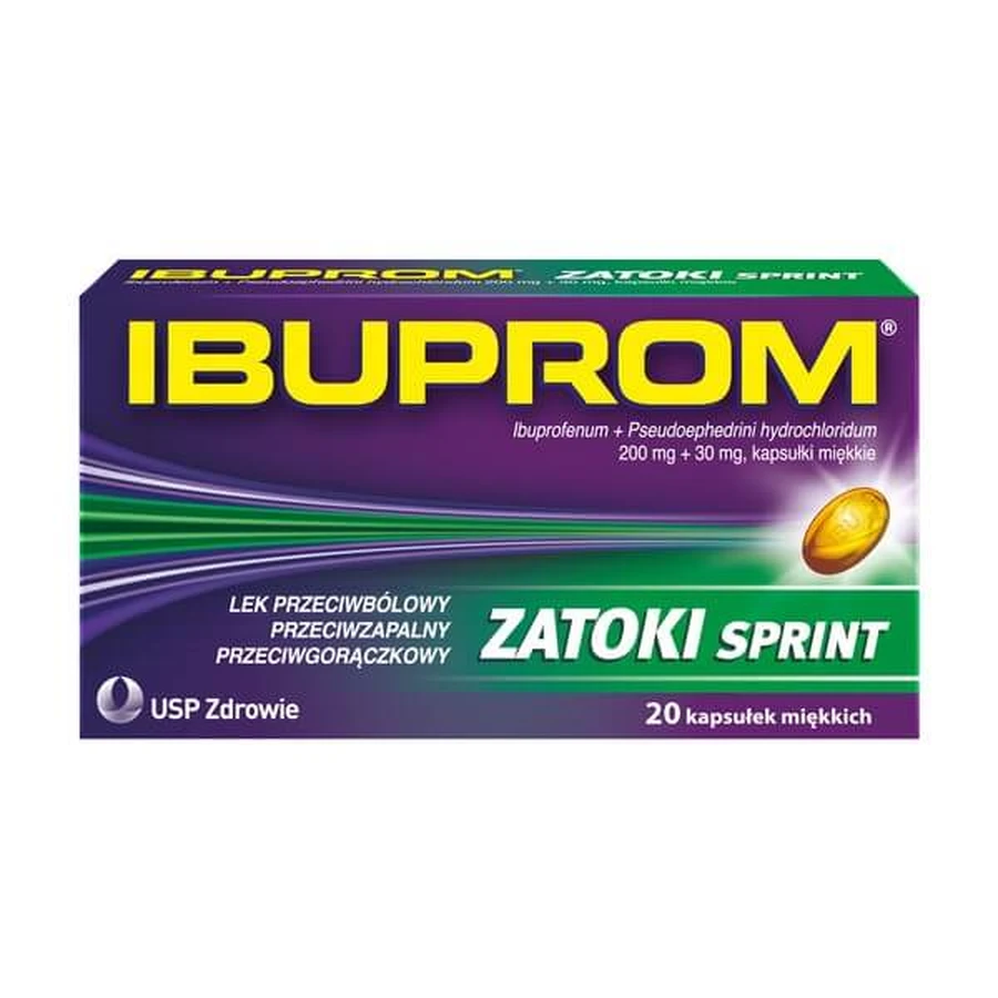 Ibuprom Zatoki Sprint, 200 mg + 30 mg, zachte capsules, 20 st.