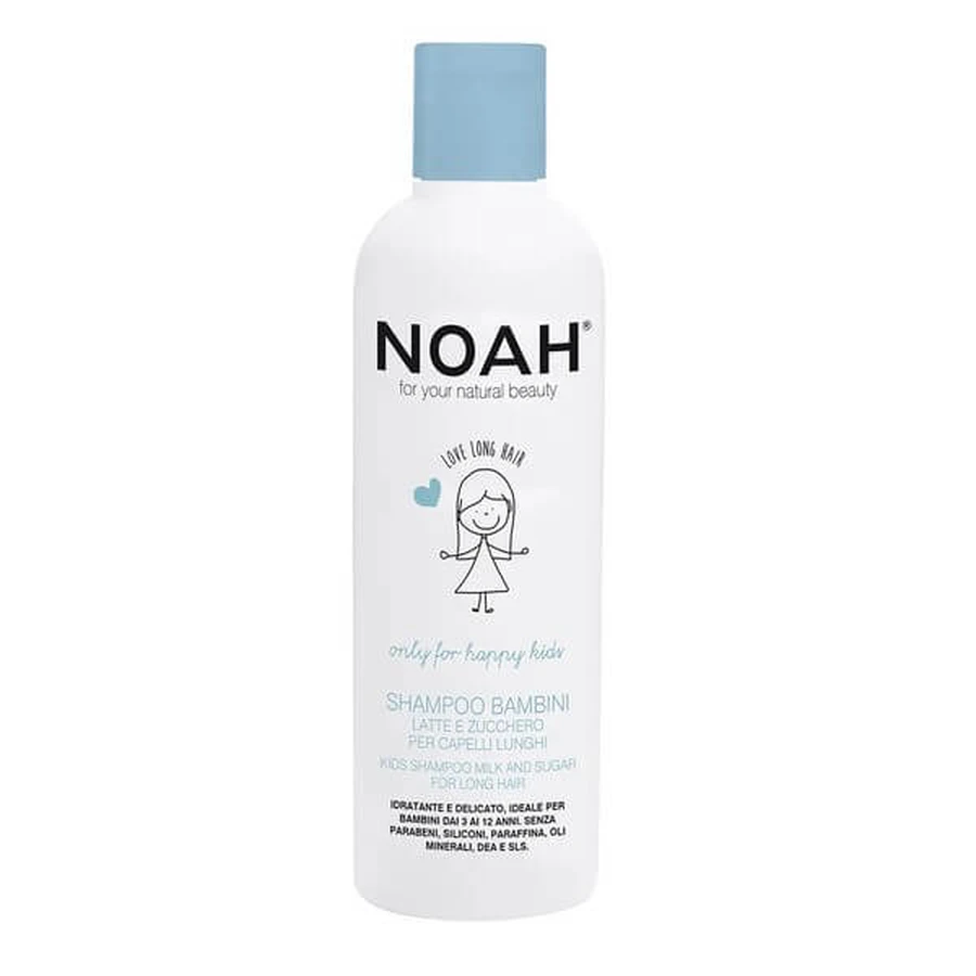 NOAH Kids, champú infantil con leche y azúcar para cabellos largos, 250 ml