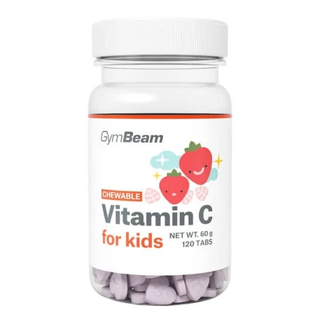 GymBeam Vitamin C Sauger für Kinder, Tabletten, Erdbeergeschmack, 120 Stk.