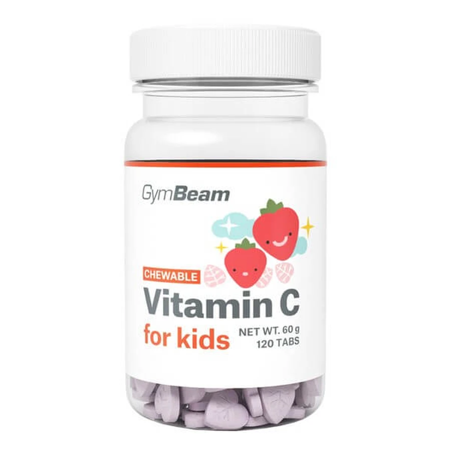 GymBeam Vitamin C Sauger für Kinder, Tabletten, Erdbeergeschmack, 120 Stk.