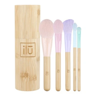 Ilu BambooM!, Set de 5 brochas de maquillaje + tubo de bambú para guardarlas