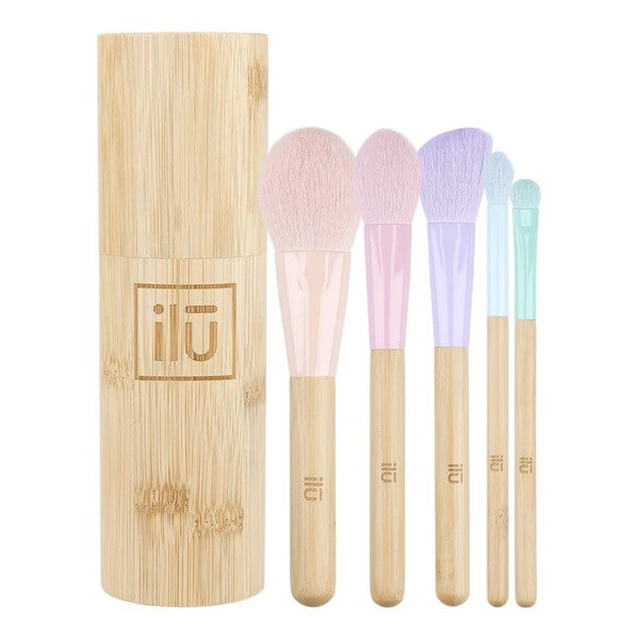 Ilu BambooM!, Set de 5 brochas de maquillaje + tubo de bambú para guardarlas