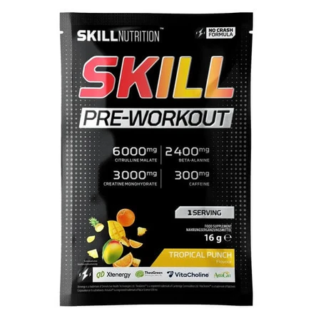 Skill Nutrition Pre-Workout, powder, tropical punch flavor, 16 g