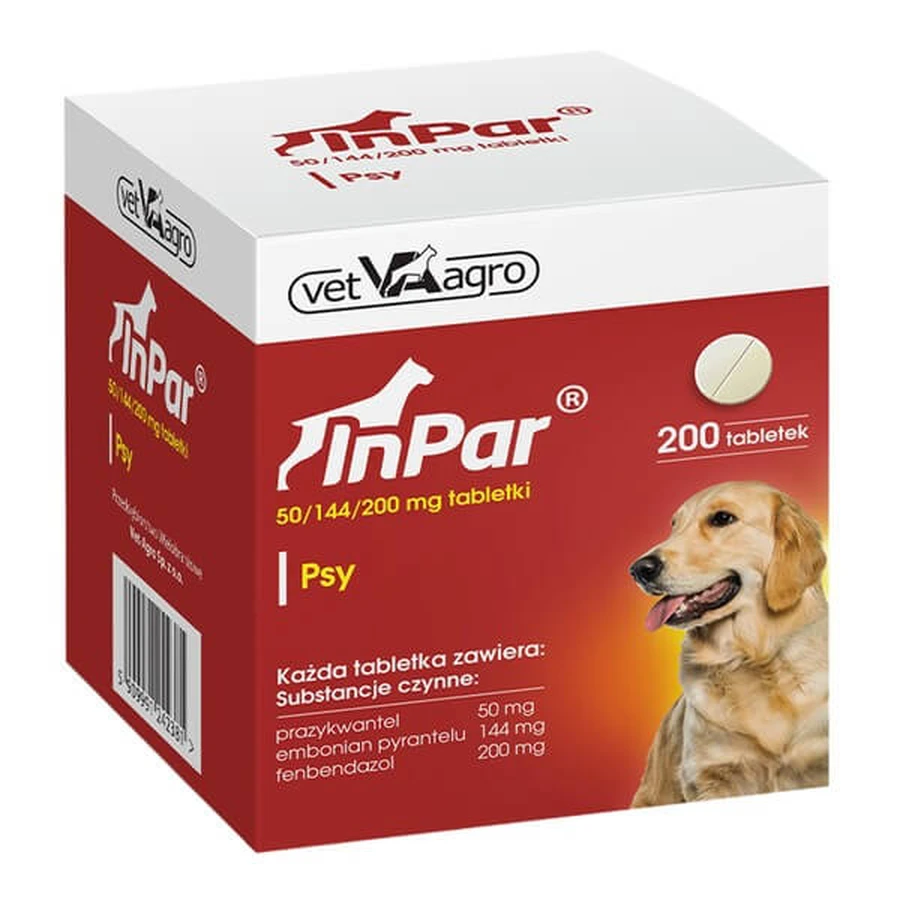 InPar 50/144/200 mg, comprimés pour chiens, 20 blisters x 10 pcs.