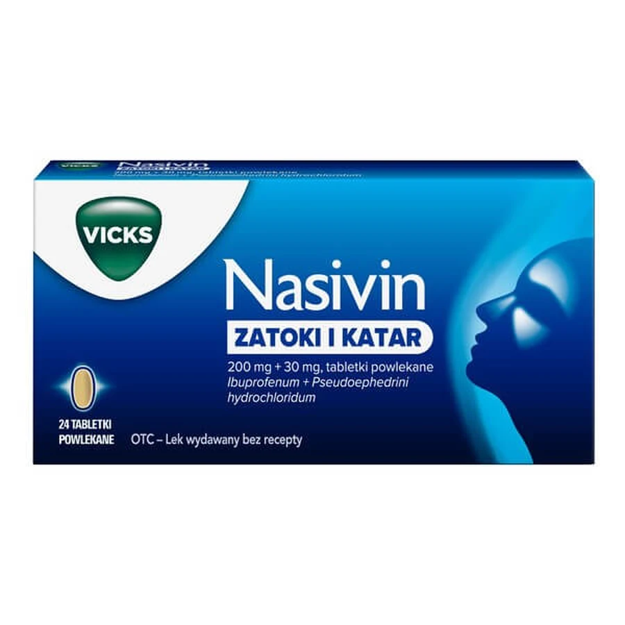 Nasivin Sinuses and Rhinitis, 200 mg + 30 mg, film-coated tablets, 24 pcs.
