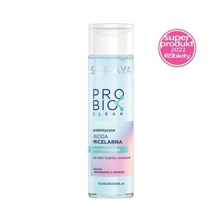 Soraya, Probio Clean, probiotisch micellair water, normaliserend voor de vette en gemengde huid, 250 ml.