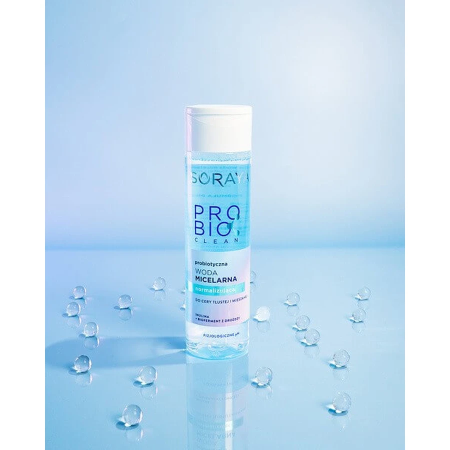 Soraya, Probio Clean, probiotisch micellair water, normaliserend voor de vette en gemengde huid, 250 ml.