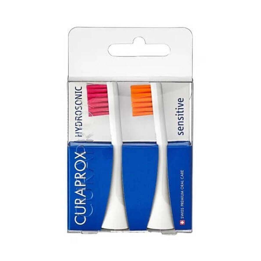 Curaprox Hydrosonic Sensitive, tête de brosse à dents de couleur pour Hydrosonic, magenta/orange, 2 pcs.