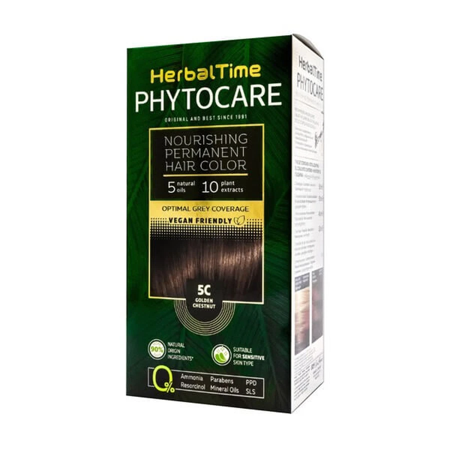 Herbal Time Phytocare, tintura per capelli 5C, castagna dorata, 130 ml
